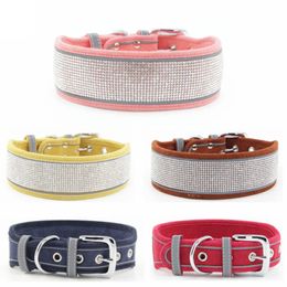 Sturdy Comfortable Suede Fiber Crystal Dog Collars Glitter Dazzling Sparkling Rhinestone Medium large Dogs Cats Collar Buckle Reflective Pet Gift S/M/L TH0080