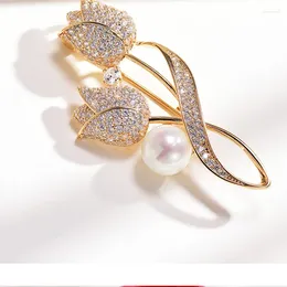 Brooches Style Brooch Fashionable Tulip Flower Pin Anti Glare Suit Collar Electroplated Korean Version First Accessory