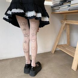 Women Socks Japanese Breathable Nylon Gothic Net Stockings Comfortable Love Pattern Female Ultra-thin Pantyhose Tights