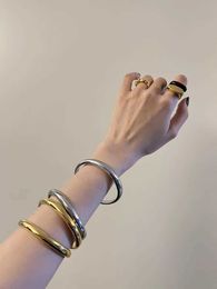 Bangle Brass 18K declaration short and wide solid bracelet female Jewellery designer runway dress rare INS Japan Korean trend Q240506