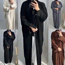 Ethnic Clothing Muslim Women Open Abaya Kimono Cardigan Maxi Dress Turkey Arabic Kaftan Islam Robe Dubai Saudi Caftan Long Outwear Femme