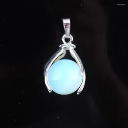 Pendant Necklaces WOJIAER Natural Crystal Palm Mineral Gem Stone White Opal Round Ball Bead For DIY Men Female Necklace Jewelry N3157