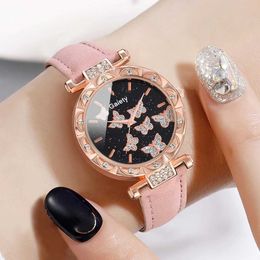 Women's Watches 5pcs/set Luxury Women Ring Necklace Earrings Bracelet Set es Butterfly Leather Strap Ladies Quartz Wrist