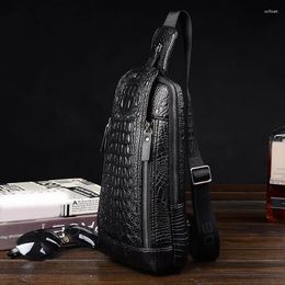 Waist Bags Men Leather Crocodiles Pattern Chest Bag Sling Crossbody Adjustable Strap Earphone Hole HSJ88