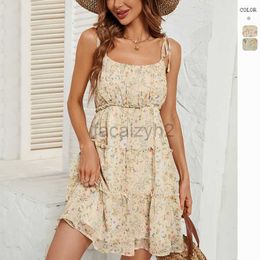 Designer Dress 2024 women's summer new product backless print high waisted short suspender dress for women Plus size Dresses