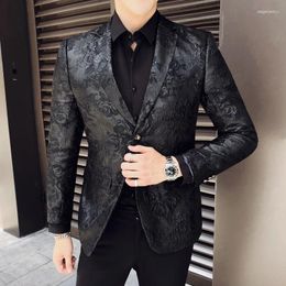 Men's Suits Luxury Mens Fashion Men Wedding Party Blazers Black Floral Printed Blazer Design Plus Size 5XL Casual Male Slim Fit Suit Jacket