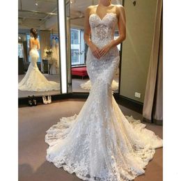 Size Vintage Dresses Applique Lace Plus Mermaid Exquisite Sweetheart Neck Sweep Train Custom Made Wedding Dress Bridal Gowns Vestido