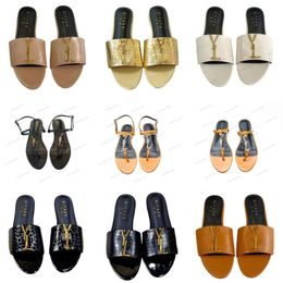 Luxury Metallic Slide Cassandra gold letter Sandals Designer Slides Women's Slippers crocodile leather Shoes Summer Fashion Wide Flat Flip Flops Slipper For Women