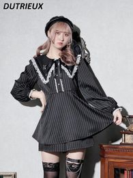 Women's Tracksuits Japanese Rojita Mine Triangle Sailor Collar Embroidered Lace Tops Long-Sleeved Shirt Dress Base Shorts Sweet Fashion Suit