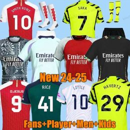 24 25 SAKA Soccer Jerseys G. JESUS RICE HAVERTZ 2024 2025 Gunners MARTINELLI ODEGAARD SMITH THOMAS NKETIAH ZINCHENKO SALIBA TROSSARD Shirt Men Kids Sets