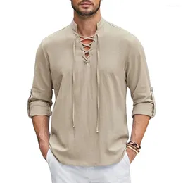 Men's Casual Shirts Renaissance Shirt Pirate Mediaeval Viking Top Cotton Linen Men Long Sleeved Halloween Costume