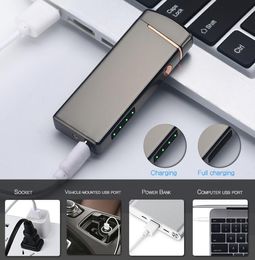 USB Lighter Dual Arc Electronic Cigarette Lighter Metal Power Display Rechargeable Windproof Flameless Cigar Lighter6066296