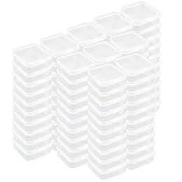 Storage Boxes Bins 100 pack storage container box transparent plastic with lid suitable for small items (1.77X1.77X0.8 inches) Q240506