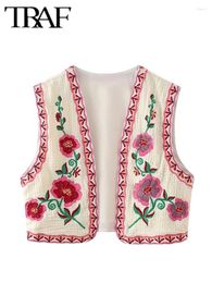 Women's Vests 2024 For Women Embroidered Short Sleeveless Cardigan Vest Jacket Woman Waistcoat Streetwear Outerwear
