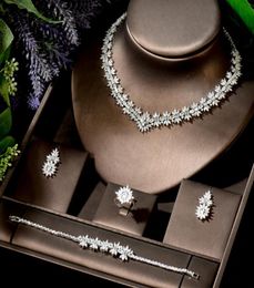 Earrings Necklace HIBRIDE Elegant CZ Dubai Jewelry Sets Nigerian Wedding African Bridal Jewellery 4pcs Mujer Set Cadenas Y Arete4931037