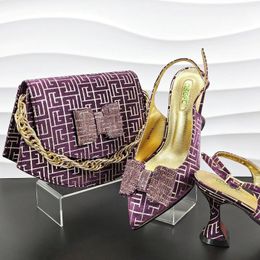 Dress Shoes Doershow African And Bag Matching Set With Purple Selling Women Italian For Wedding HTW1-6