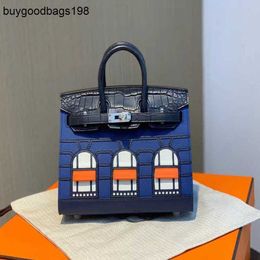 Designer Bags Womens Handbags House Bag Handmade Wax Thread Sewing Bk20cm Crocodile Skin Assembly Midnight Blue Silver Buckle Handbag Palm Leather