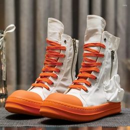 Casual Shoes Famous Orange White High Top Design Women's Quality Luxury Thick Sole Brand Original Canvas End Lacing Boots