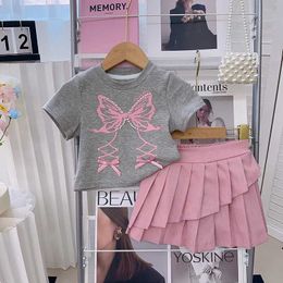 Clothing Sets Girls Clothes Set Summer T-shirt+Pleated Skirt Fashion Korean Children Sweet Two Piece Princess Suits 2-7Y H240507