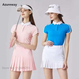 Women's Tracksuits Azureway Summer Women Short-Slved Polo Shirts Striped Sports Tops Girls Anti-empty Pleated Skirt Ladies Skorts Sets Y240507