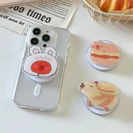 Cell Phone Mounts Holders Korean Cute Cartoon Rabbit Bear Magnetic Holder Grip Tok Griptok Phone Stand Holder Support For iPhone For Pad Magsafe Smart Tok