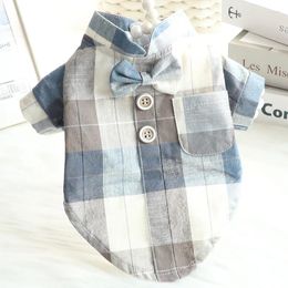 Dog Apparel Cartoon Clothes Plaid Shirts Clothing For Dogs Small Super Pet Outfits Cute Spring Summer Bowknot Print