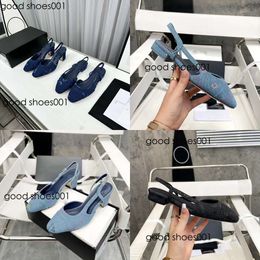 Denim New Slingback Thick Sandals Leather Sole Chunky Block Heels Flats Round Toe Women's Designers Dress Evening Shoes Office Sandal Factory Orinial edition