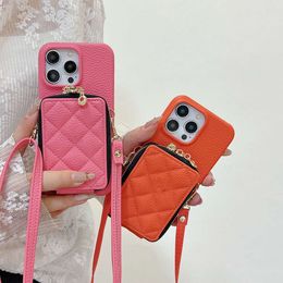 Suitable for Apple 14 phone case diagonal strap, iPhone 15 leather case, change bag, double zipper, 11 diamond grid card insert