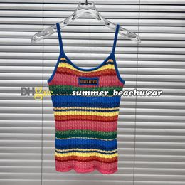 Funky Rainbow Striped Knit Vest Designer Embroidered Logo Knitted Vest Sleeveless Backless Tops Sexy Camisole