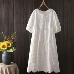 Party Dresses Hollow Out White Dress Embroideried Cotton Women Bohemia Loose Vestido Summer Beach Midi Sundress Female Clothing Ladies