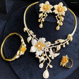 Necklace Earrings Set Missvikki Spring Summer 4PCS Charm Flowers Jewelry Noble Bangle Ring Wedding Party