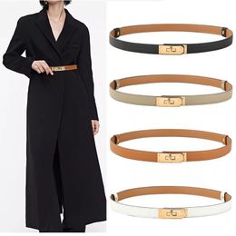 Designer Belts Women Dress Belt Orange Black Simple Graceful Waistband For Dresses Thin Small Metal Buckle Smooth Narrow Quiet Real Leather Strap