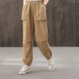 Women's Pants Women Legged Overalls Cargo Solid Color Trouser Pocket Elastic Waist Casual Loose Sweatpants Wide Leg Trousers