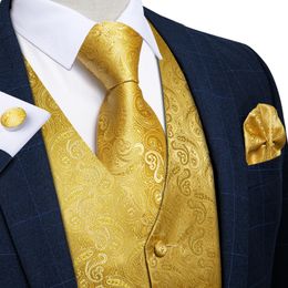 Formal Dress Gold Blue Black Paisley Wedding Suit Vest Business Men Tuxedo Waistcoat Bowtie Necktie Set DiBanGu 240507