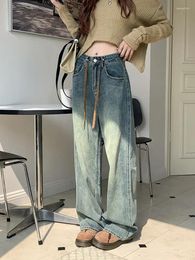 Women's Jeans Womens Loose High Waist Blue Streetwear Straight Pants Baggy Basic Vintage 2024 Autumn Female Mom Wide Leg Denim Trouser