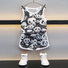 Clothing Sets 2pcs/Summer Lovely Black And White Panda Print Clothes Children's Tracksuit Vest Shorts/2-7Y