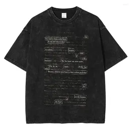 Men's T Shirts Hip Hop 2024 Street Clothing Retro Wash Black T-shirt English Letter Cotton Unisex Top Hippy