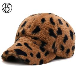Ball Caps FS Pink Brown Leopard Baseball Cap For Men Warm Plush Women Luxury Hat Streetwear Hip Hop Caps Casual Sunshade Dad Hats Bone Y240507