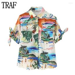 Women's Blouses 2024 Shirt Print Button Up Shirts For Women Collar Boho And Woman Short Sleeve Summer