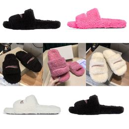 2024 Luxury Furry Slippers Men Women Designer Sandal Slider Lady Fashion Wool Fur Fluffy Letters Slides Black White Pink Orange Dark Khaki Grey Warm Flip Flops Scuffs