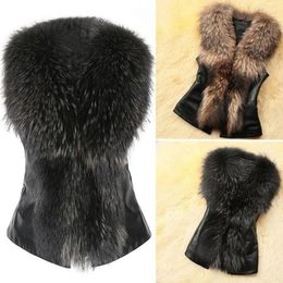 Women's Vests VOLALO Women Leather Faux Fur Coat 2024 Winter Jacket Casual Sleeveless Collar Vest