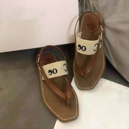 sandals channelism chlooe slippers heels Summer Square Head Flat Bottom Sandals Letter Casual Roman Outward Wear Clamping Foot Button Slippers