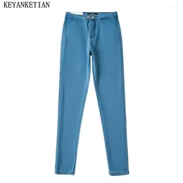 Women's Jeans KEYANKETIAN 2024 Launch Hip-lifting Skinny Street Style Touch Soft Zip-up Low-rise Thin Long Trousers