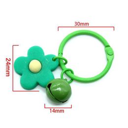 Keychains Lanyards New Fashion Small Candy Flower Keychain For Women Girl Bell Key Ring Car Key Chain Bag Charms Pendant Party Jewellery