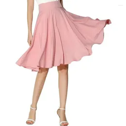 Skirts 2024 Women Summer Solid High Waist Big Swing Umbrella Skirt Fashion Vintage Ladies Knee-Length Midi Saia Skater Dance