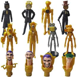 Action Toy Figures New 12Pcs Skibidi Toilet Gold Action Figure Toilet TV Man Titan Game Figure Home Pandents Halloween Christmas Gift Children Toys T240506