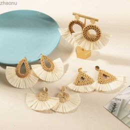 Dangle Chandelier Multiple Korean handmade bamboo woven pendants and Lafite earrings suitable for women new fashion Jewellery Rattan Vine knit long Blinks XW