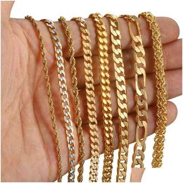 Chains Gold Chain For Men Women Wheat Figaro Rope Cuban Link Filled Stainless Steel Necklaces Male Jewelry Gift Wholesale Drop Deliver Dh6If