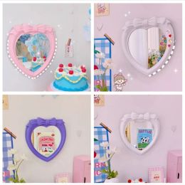 Mirrors Ins Style Pink Bow Heartshaped Mirror Home Decor Desktop Wall Hanging Dualuse Dresser Room Student Dormitory Decoration Mirror