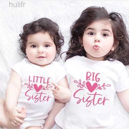 Family Matching Outfits Sibling Sister Matching T-shirts Big Sister Little Sister Matching Shirts Kids Tops Baby Bodysuits Pregnancy Announcement Tees d240507